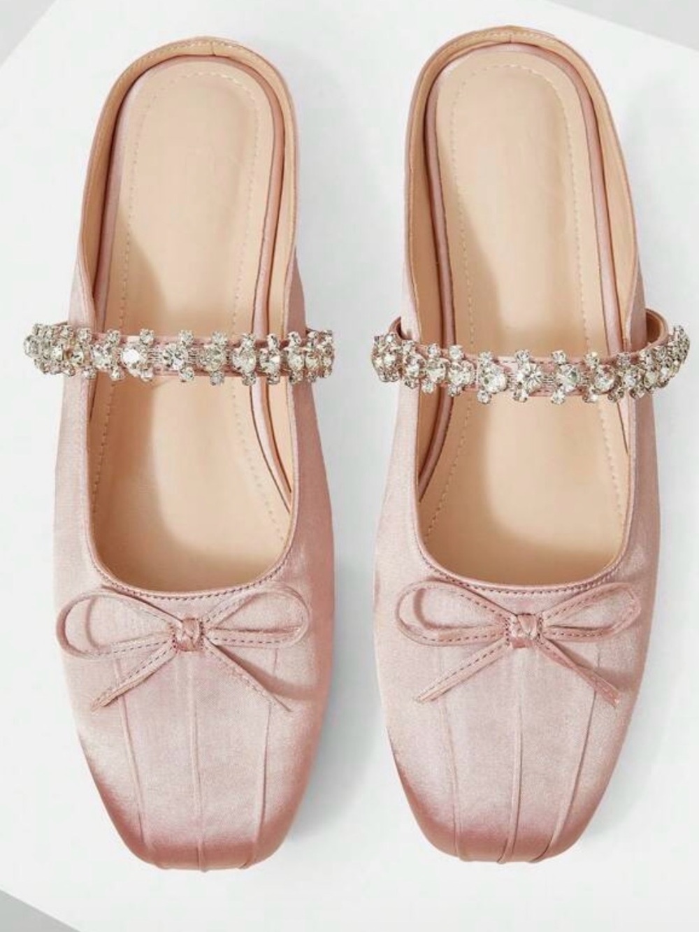 NWT Women's sz9 Pink Satin Crystal-Embellished  Fancy Ballet Flat Mules